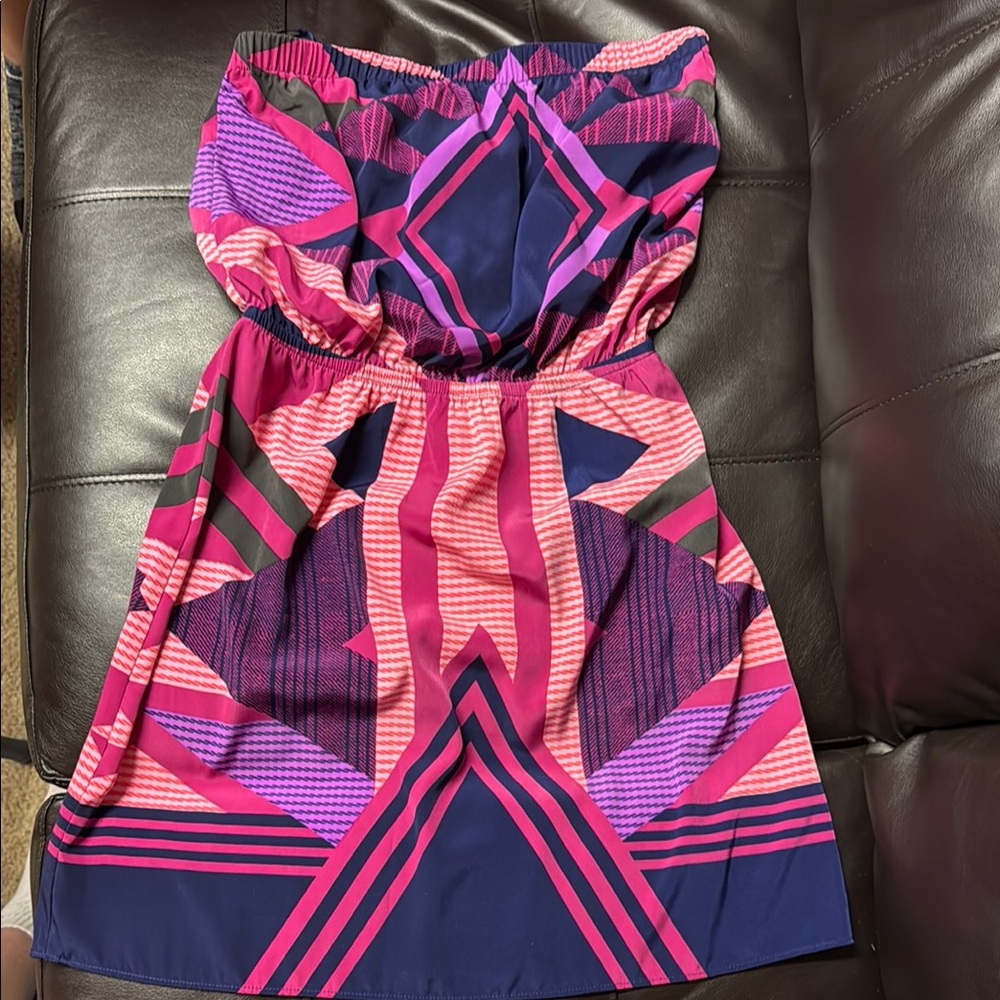 Vibrant Geometric Strapless Dress